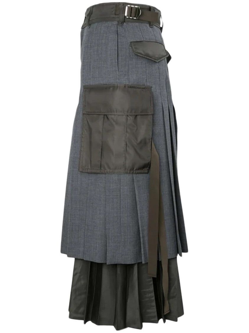 Sacai Layered Pleated Skirt With Tailored Design And Flap Pockets