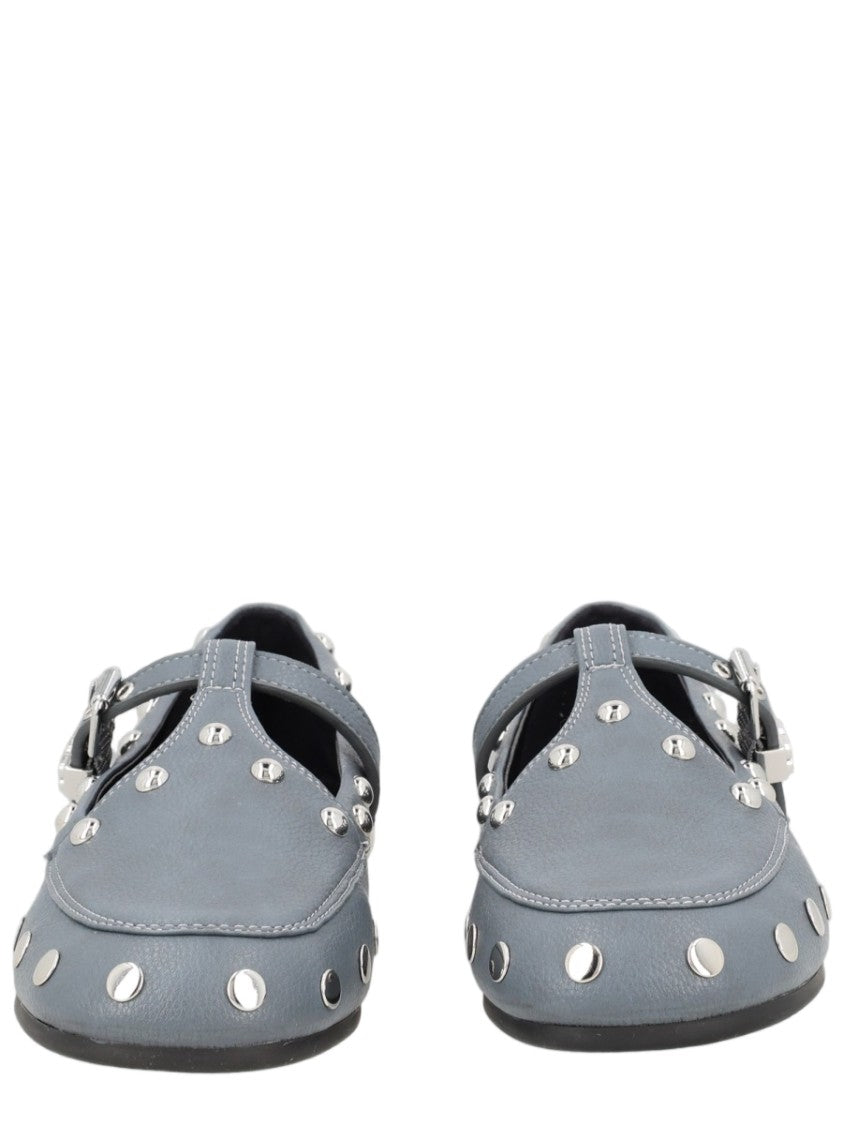 Ganni Baby Blue Silver Studded Buckle Strap Flats