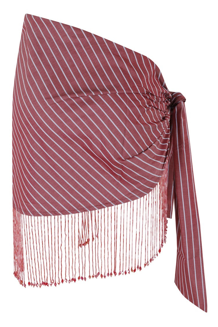 The Andamane Striped Cotton Pareo With Beaded Fringe Detail