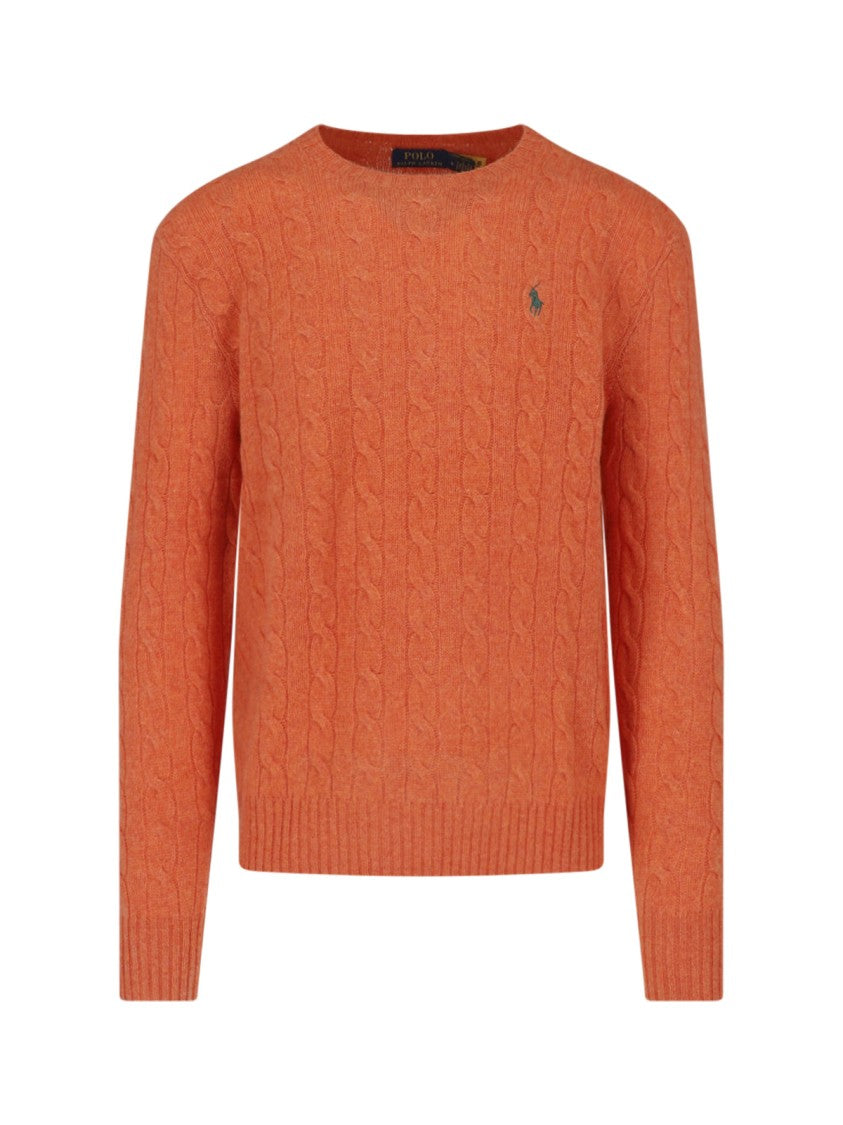 Polo Ralph Lauren Orange Cable-Knit Wool-Cashmere Crewneck Sweater