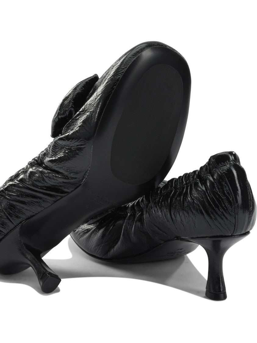 Acne Studios Glossy Black Heeled Shoes With Ruched Details