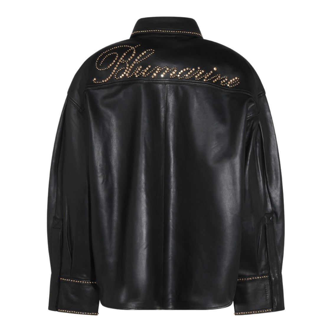 Blumarine Black Gold-Studded Structured Leather Shirt
