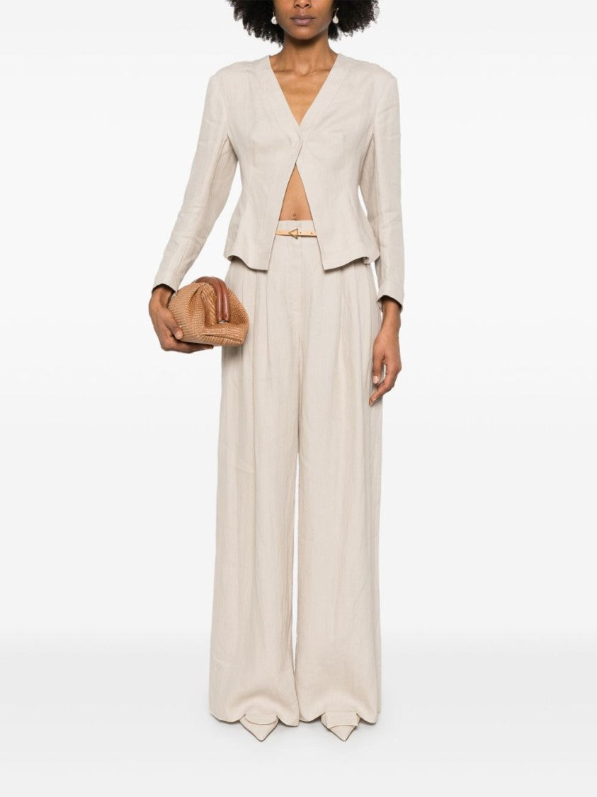 Giorgio Armani Cropped Sand Beige Jacket With Concealed Fastening And Rear Vent