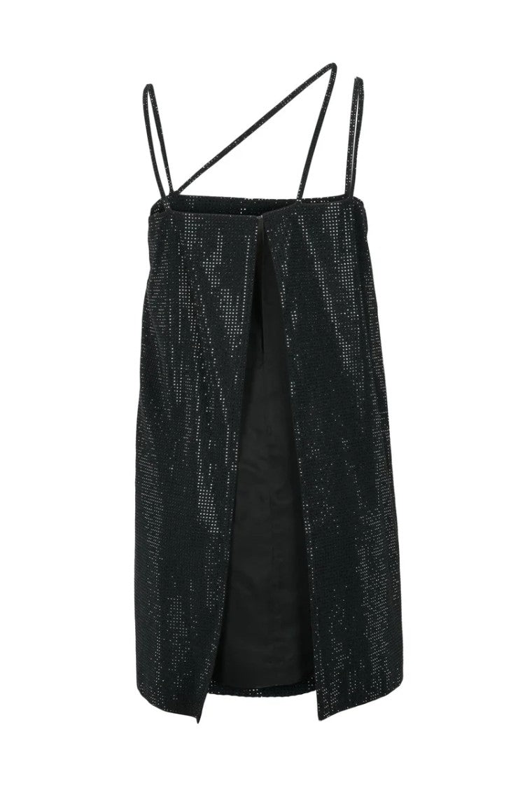 Dondup Short Dress Rhinestones Slit - Black