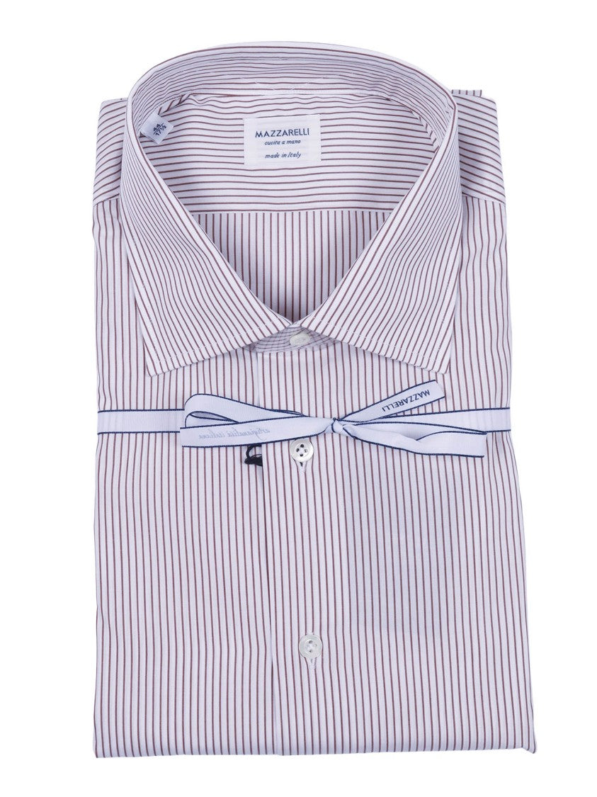 Mazzarelli Camicie Brown Striped Slim Fit Shirt
