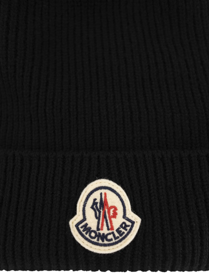 Moncler Ribbed Wool Beanie With Iconic Logo Patch