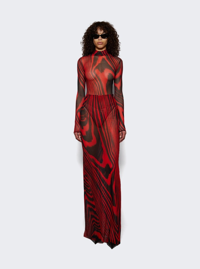 David Koma Printed Mesh Bodysuit Red And Black