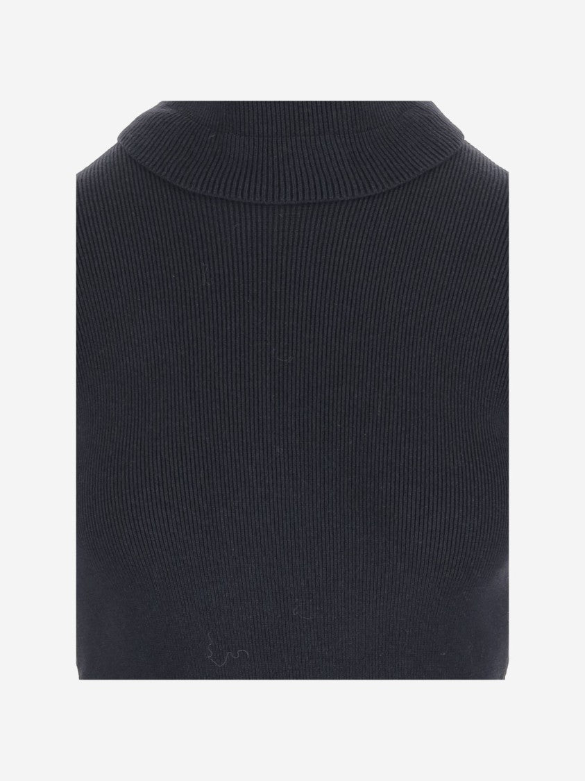 Chloé Wool And Cotton Turtleneck Pullover With Flounce Details