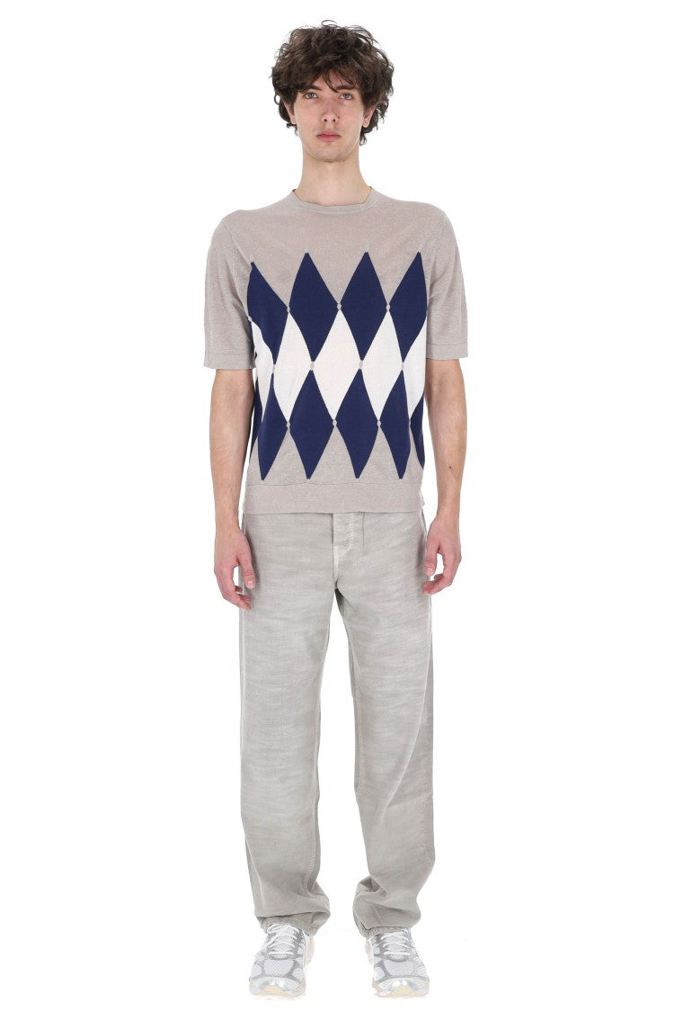 Ballantyne Multicolored Diamond Argyle Linen-Cotton T-Shirt