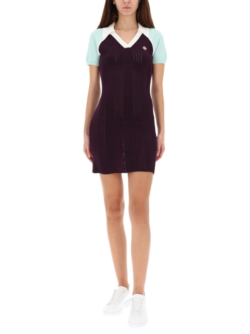 Casablanca Fitted Mini Dress In Ribbed Merino Wool With Contrast Collar