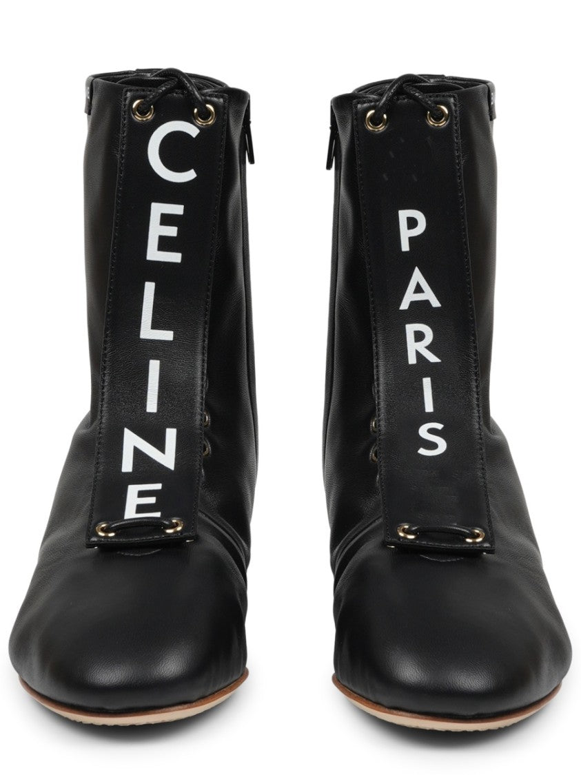 Celine Logo Flap Overlay Lambskin Ankle Boots