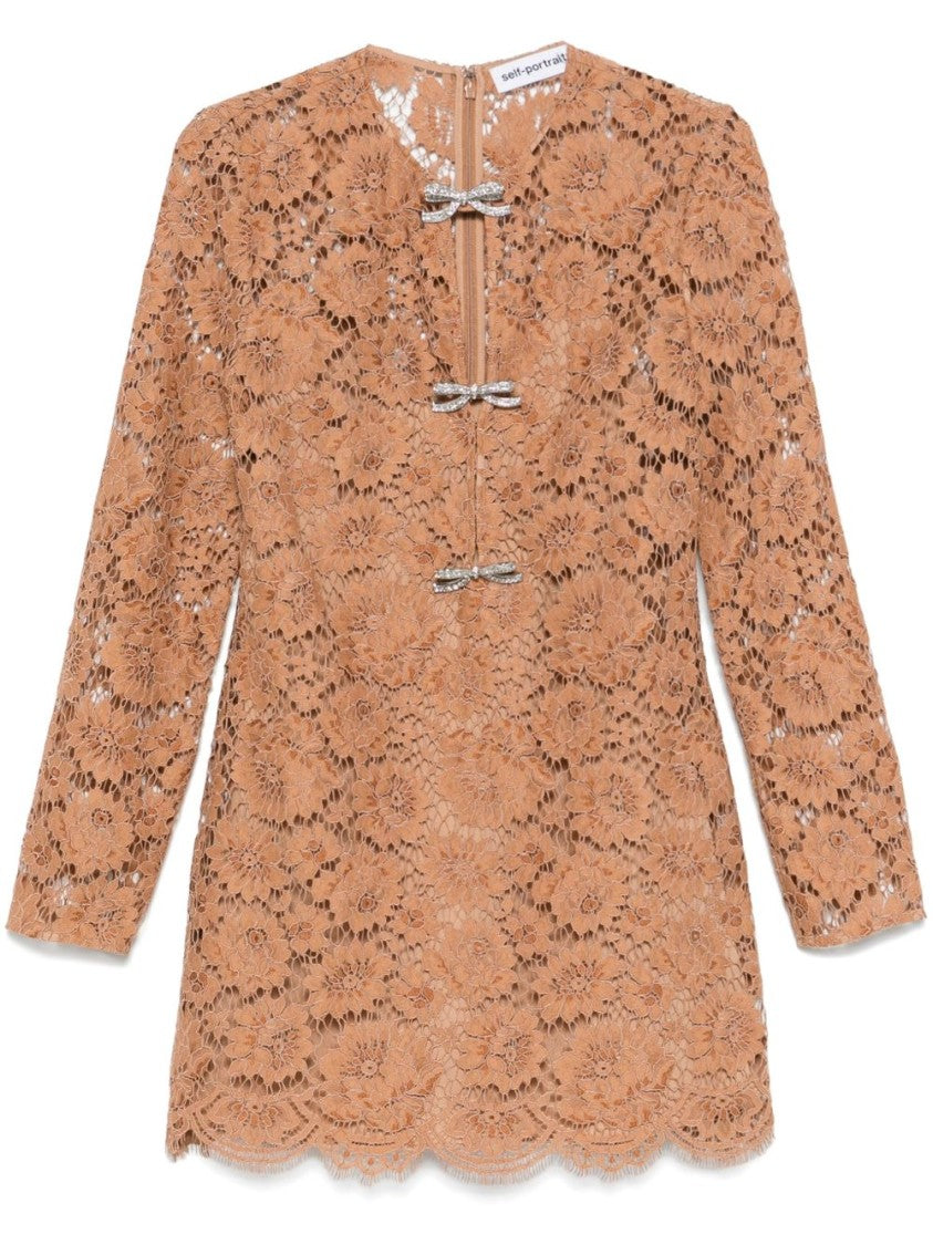 Self-Portrait Intricate Lace Mini Dress With Bow Details