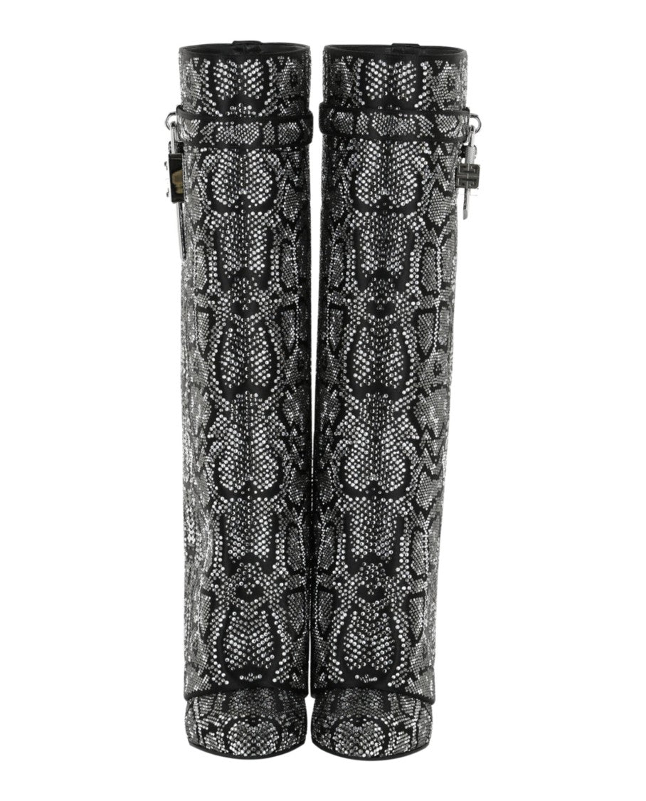 Givenchy Shark Lock Boots In Satin With Python Effect Strass