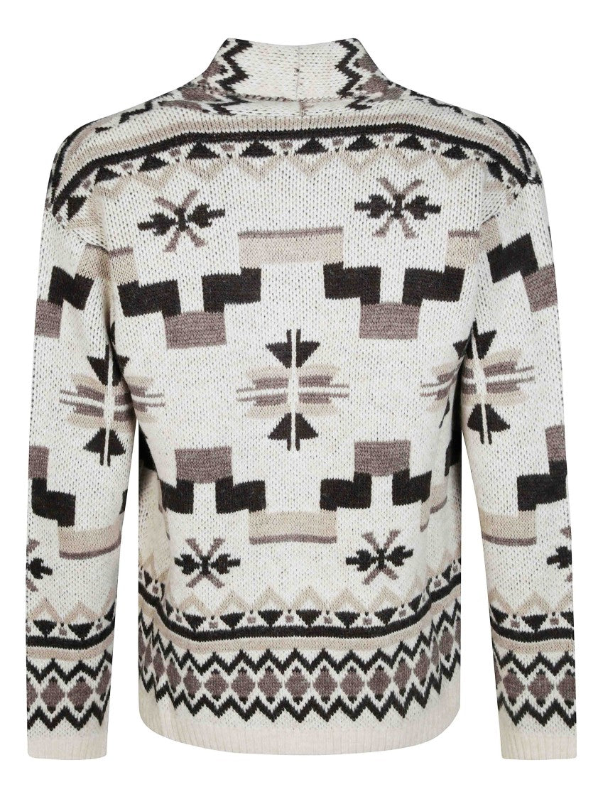 Amaranto Geometric Shawl Collar Knit Cardigan