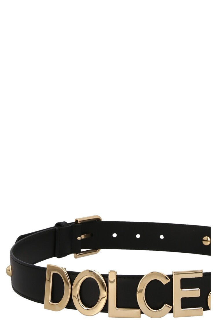 Dolce & Gabbana Black Leather Belt With Gold Logo