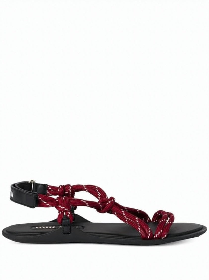 Miu Miu Burgundy Rope Strap Ankle Buckle Sandals