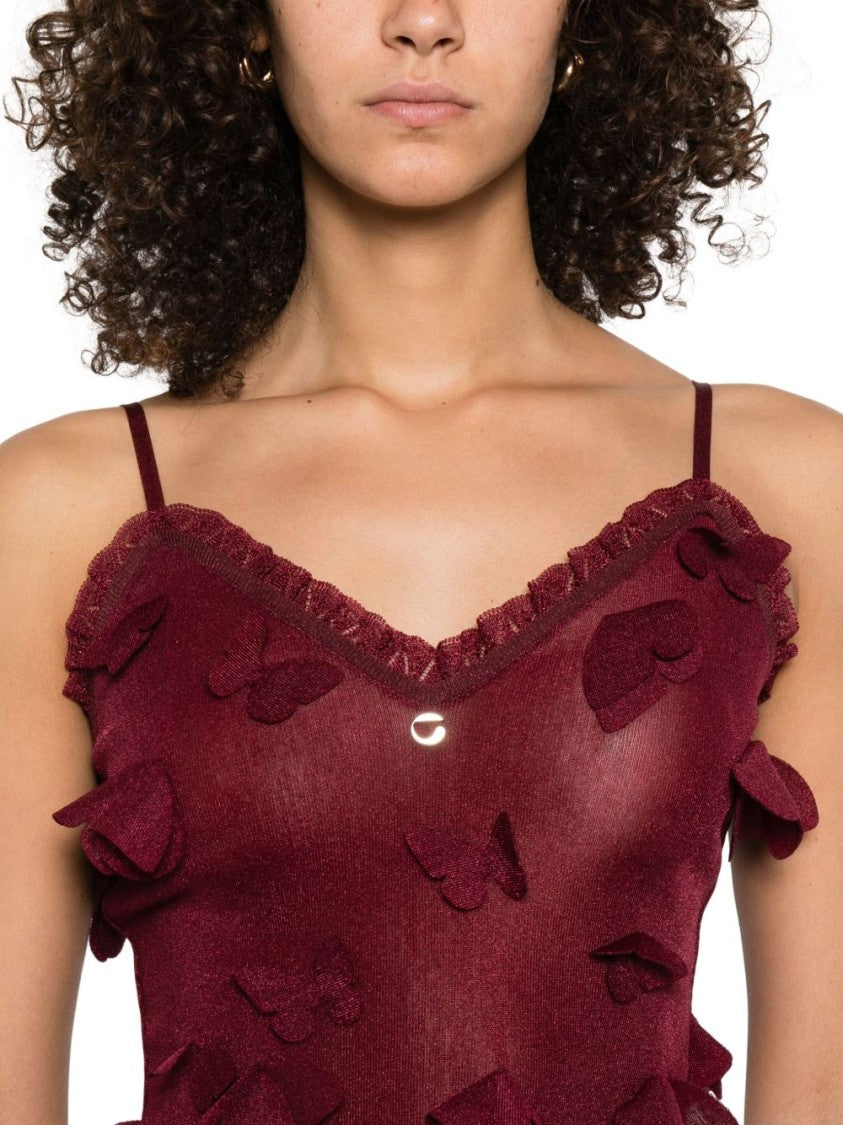 Coperni Burgundy Appliqué Spaghetti Strap V-Neck Top
