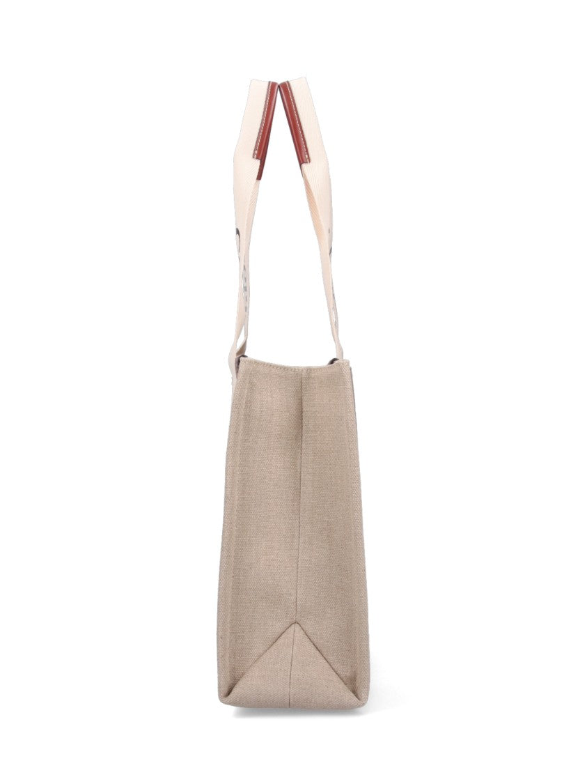 Chloé Structured Canvas Tote Bag With Leather Accents