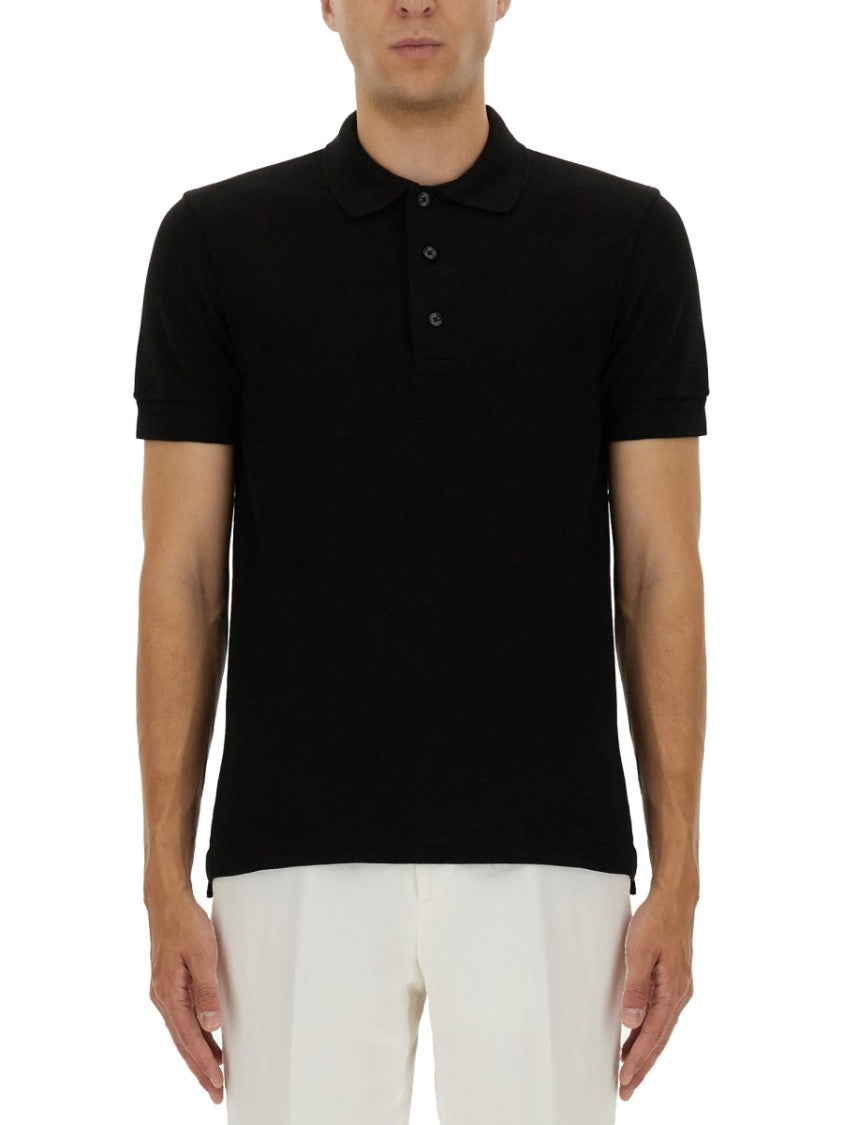 Tom Ford Classic Black Pique Polo With Textured Finish