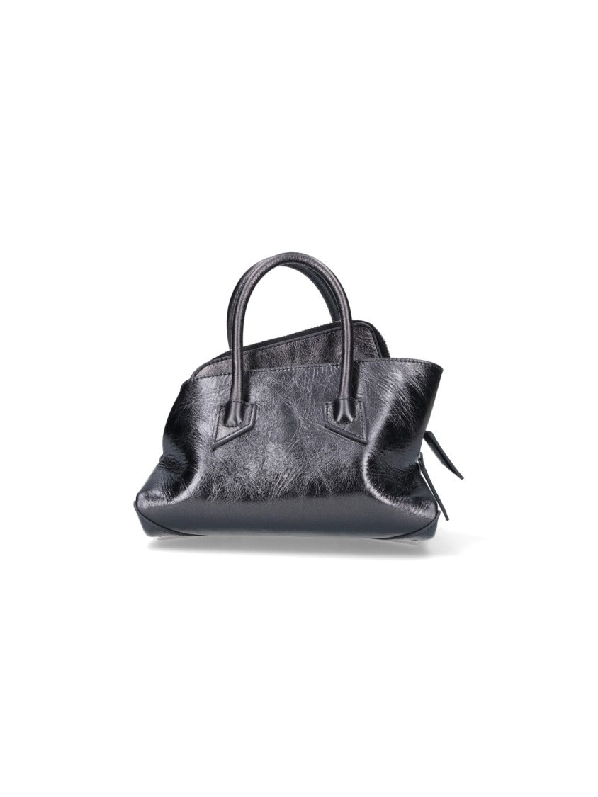 The Attico Structured Crinkled Leather Handbag With Rounded Handles