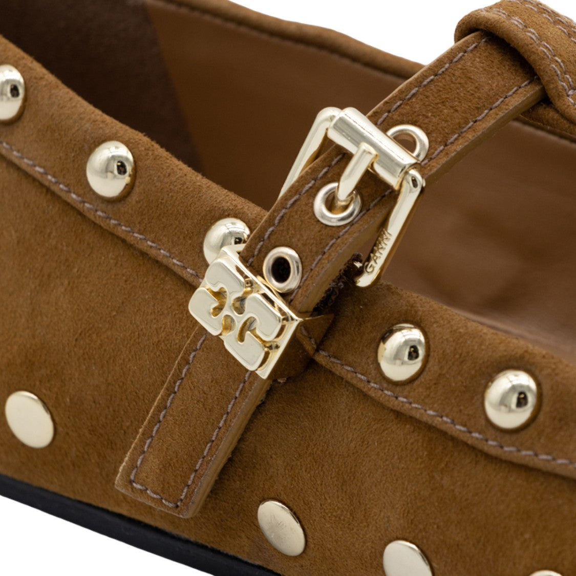 Ganni Soft Suede Flats With Metallic Studs