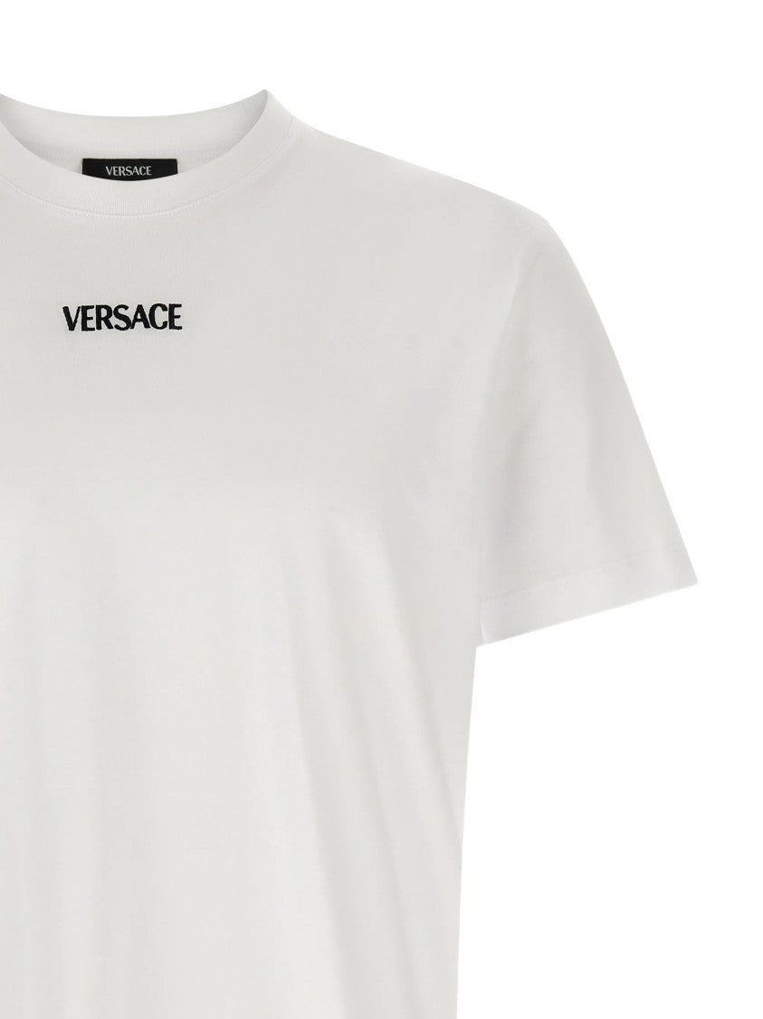 Versace White Minimalist Embroidered Logo Cotton T-Shirt