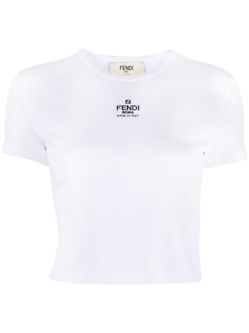 Fendi Cropped Fitted T-Shirt With Round Neckline