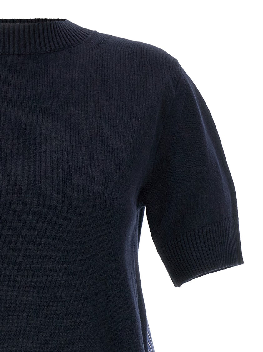 Sacai Asymmetrical Patchwork Knit Sweater With Unique Back Design