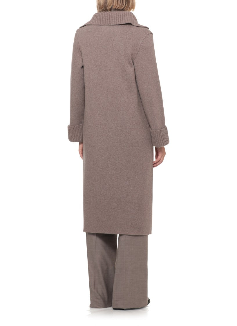 D. Exterior Brown Wool Double-Breasted Coat