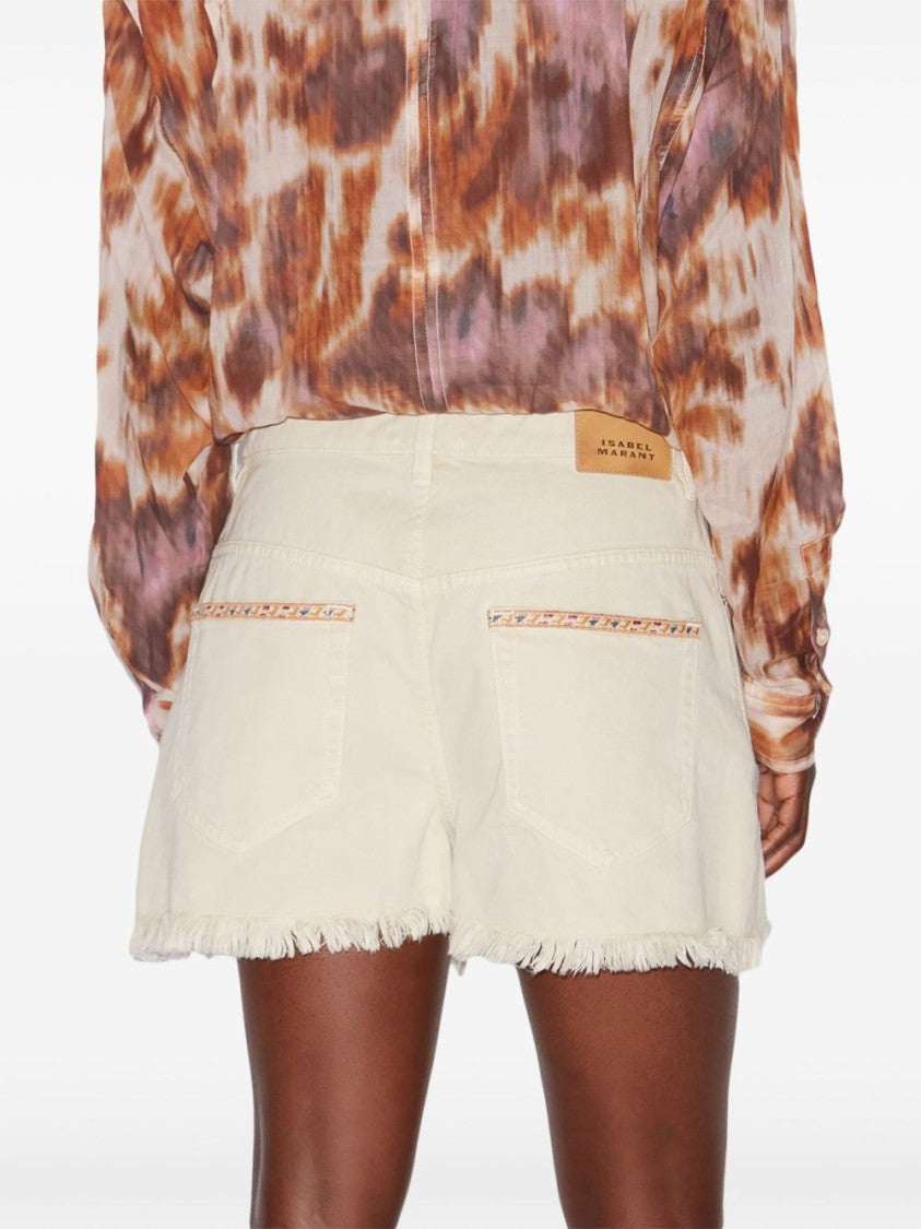 Isabel Marant Étoile Beige Denim Shorts With Intricate Embroidery