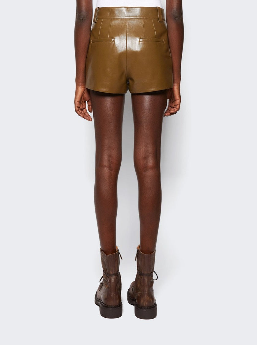 Chloé Tailored Leather Shorts Deep Olive