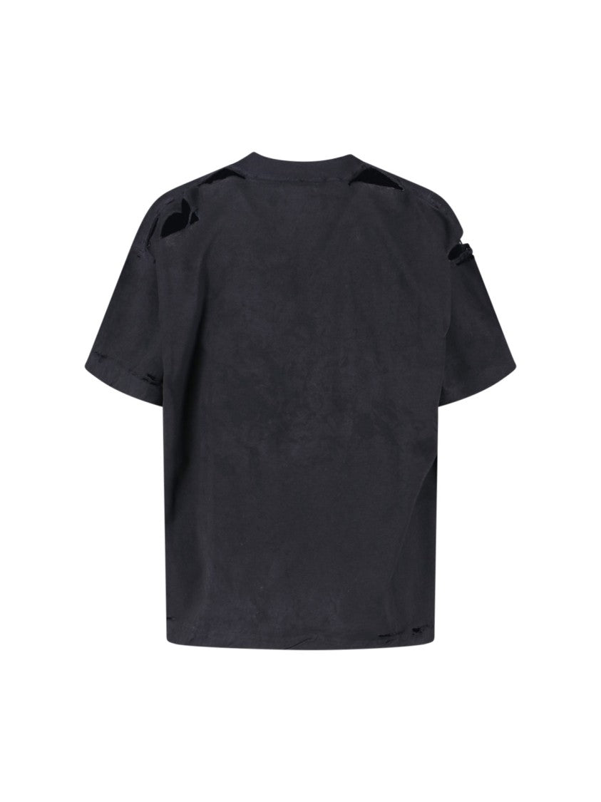 Balenciaga Distressed Black Cotton T-Shirt With Bold Logo