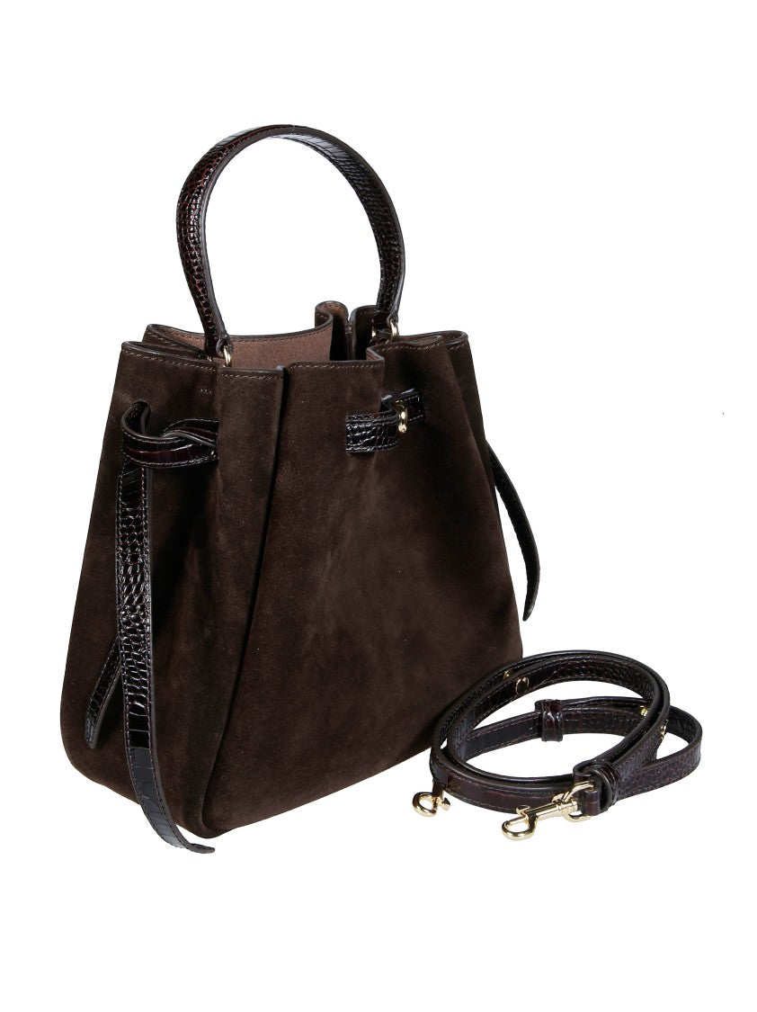 Tory Burch Brown Romy Suede Leather Trim Bucket Bag