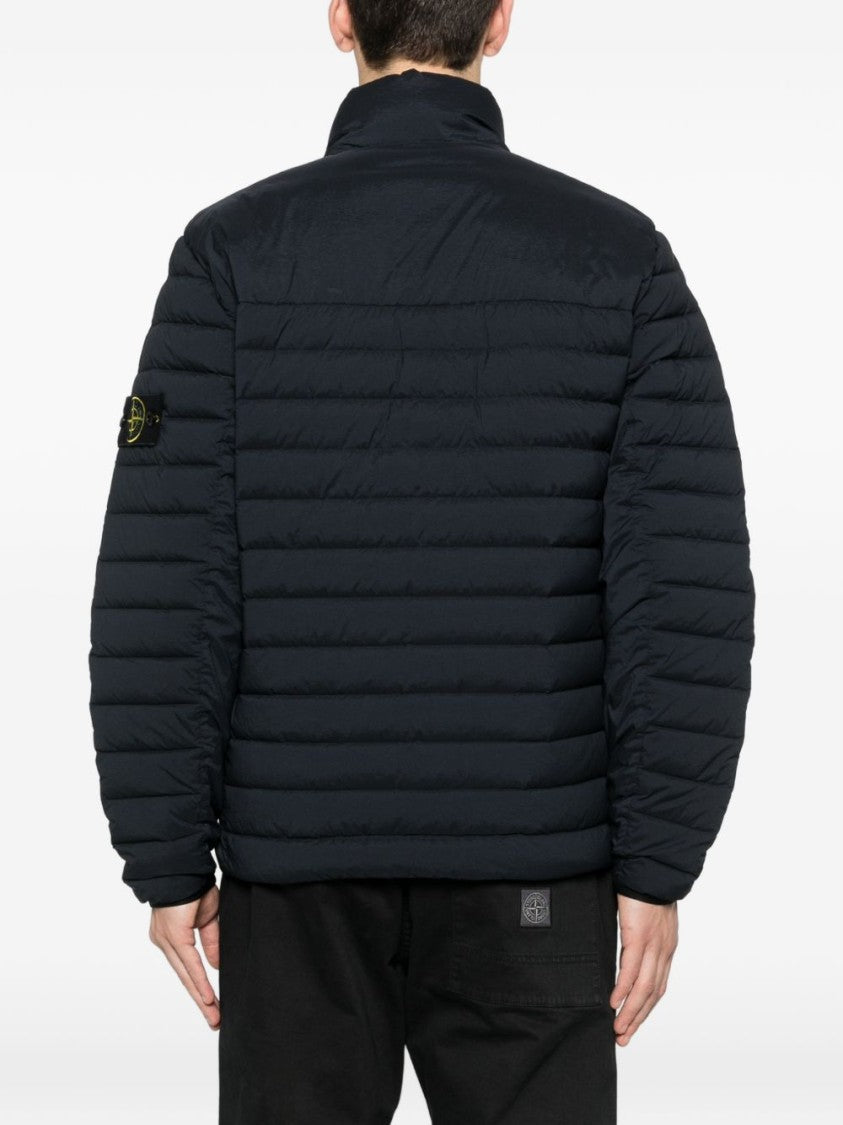 Stone Island Quilted Blue Puffer Jacket With Stand Collar