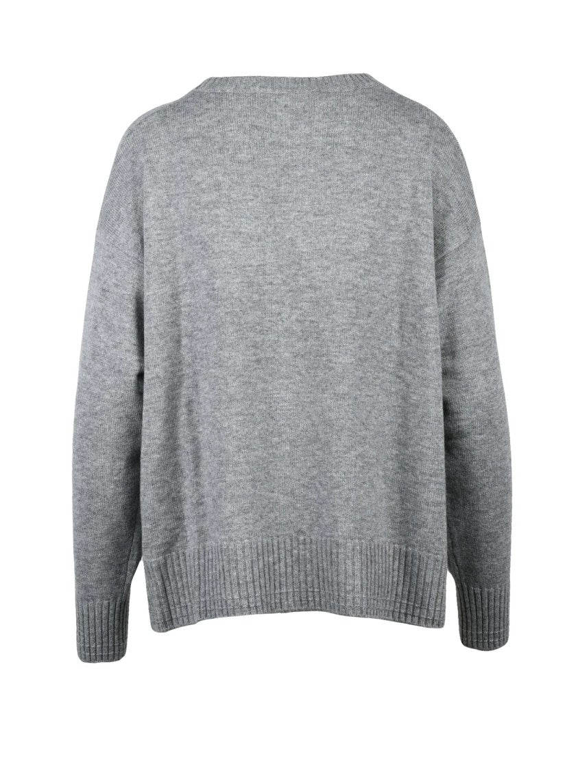 Icona Heathered Grey Oversized Crewneck Sweater With Ribbed Edges