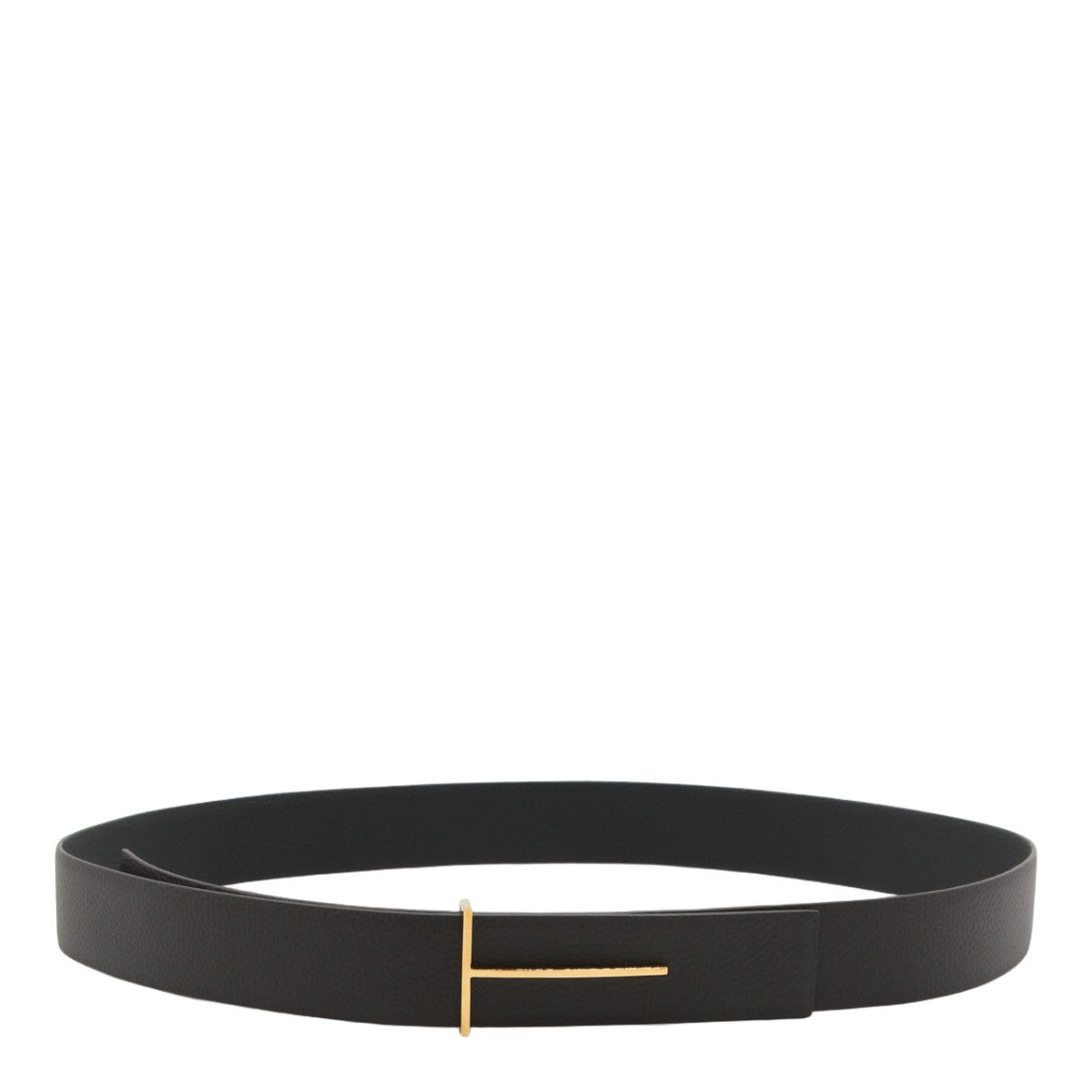 Tom Ford Sleek Black Leather Belt With Gold-Tone Buckle