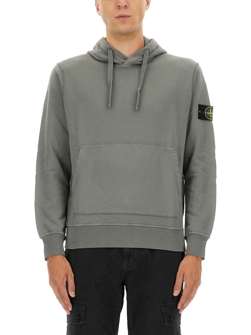 Stone Island Relaxed Fit Fleece Hoodie With Adjustable Drawstring