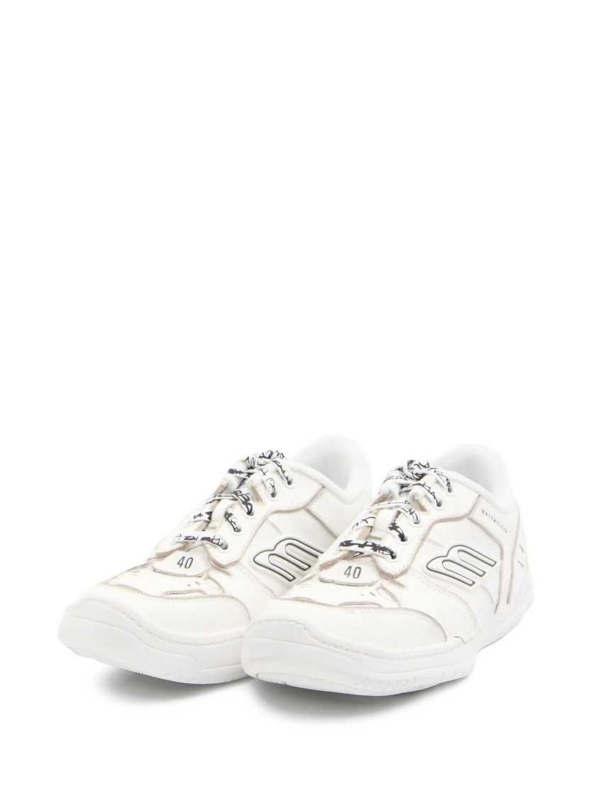 Balenciaga White Hamptons Wornout Distressed Leather Sneakers