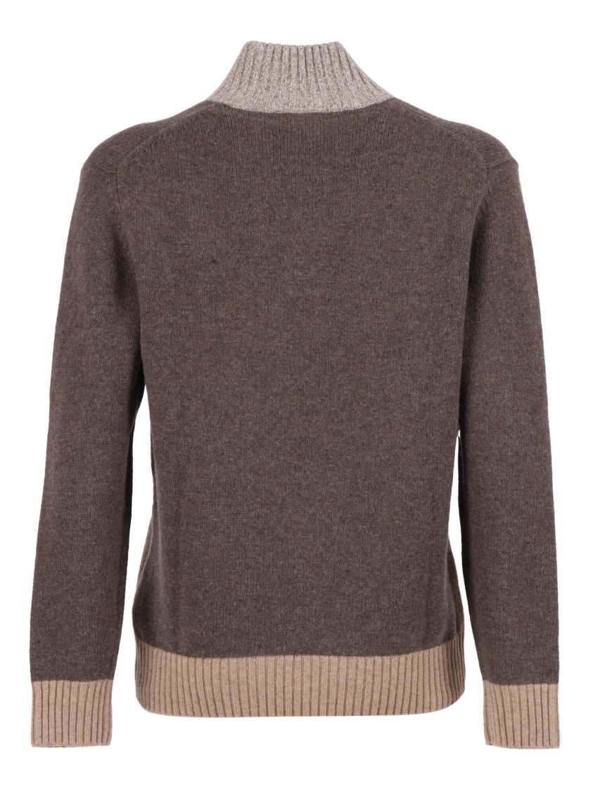 Ballantyne Argyle Pattern Wool Sweater With Buttoned Turtleneck