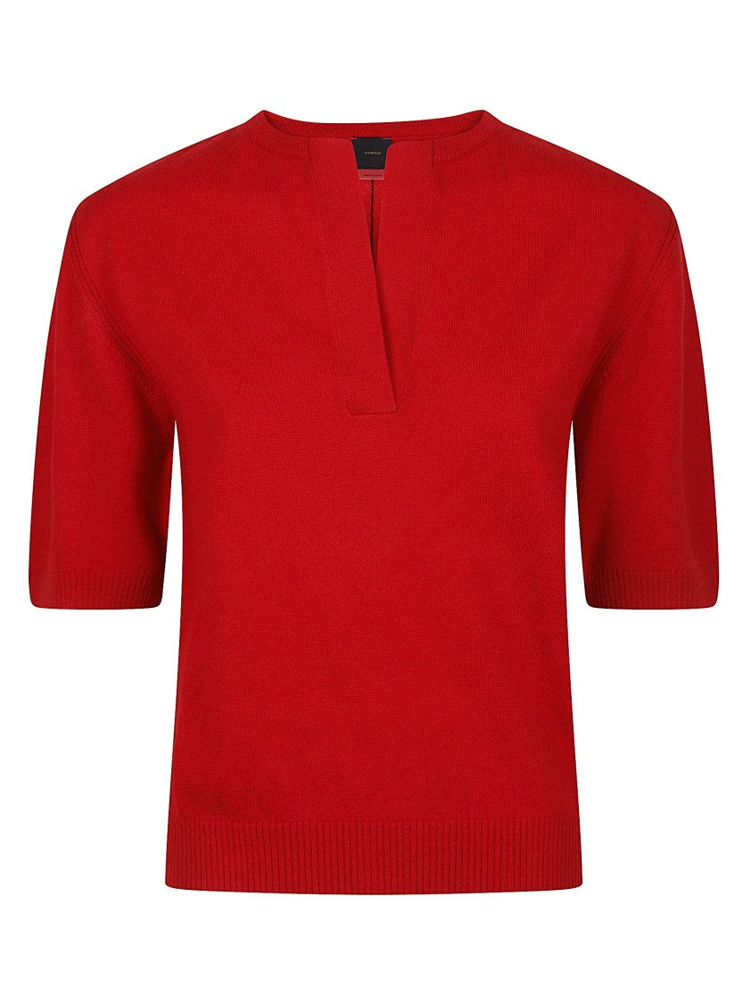 Pinko Varsavia Notch Detail Short-Sleeve V-Neck Sweater