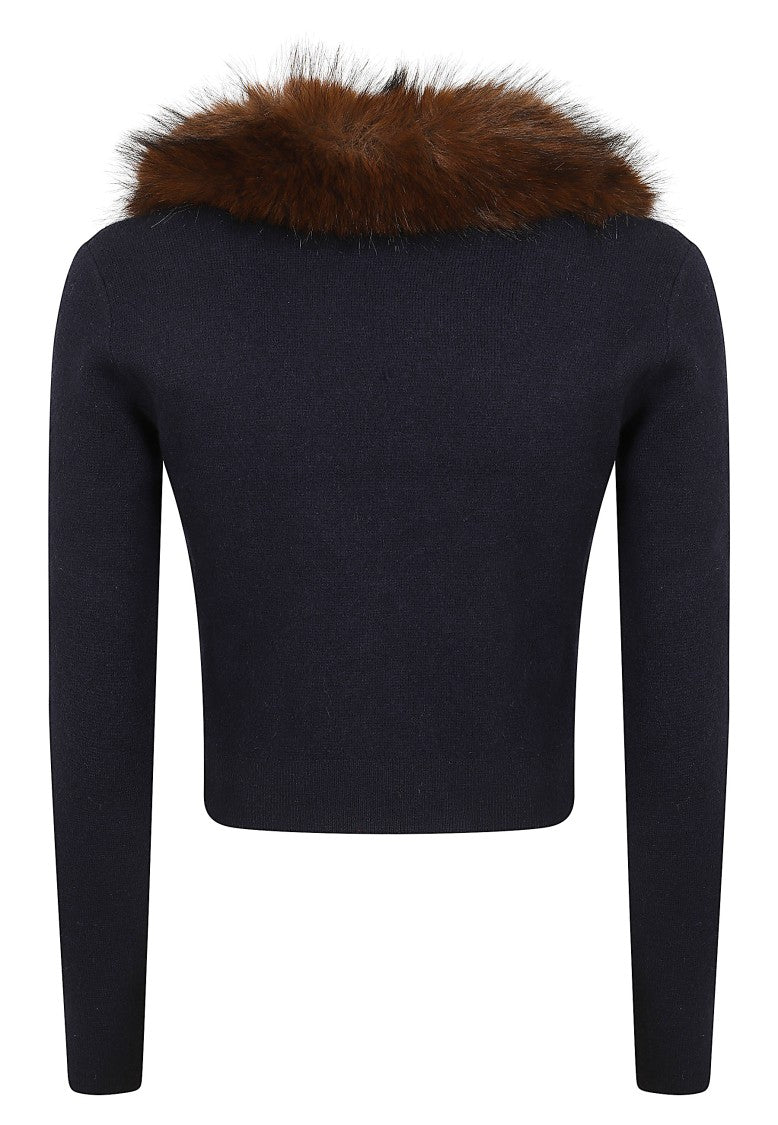 Self-Portrait Cropped Knit Cardigan With Removable Faux Fur Collar