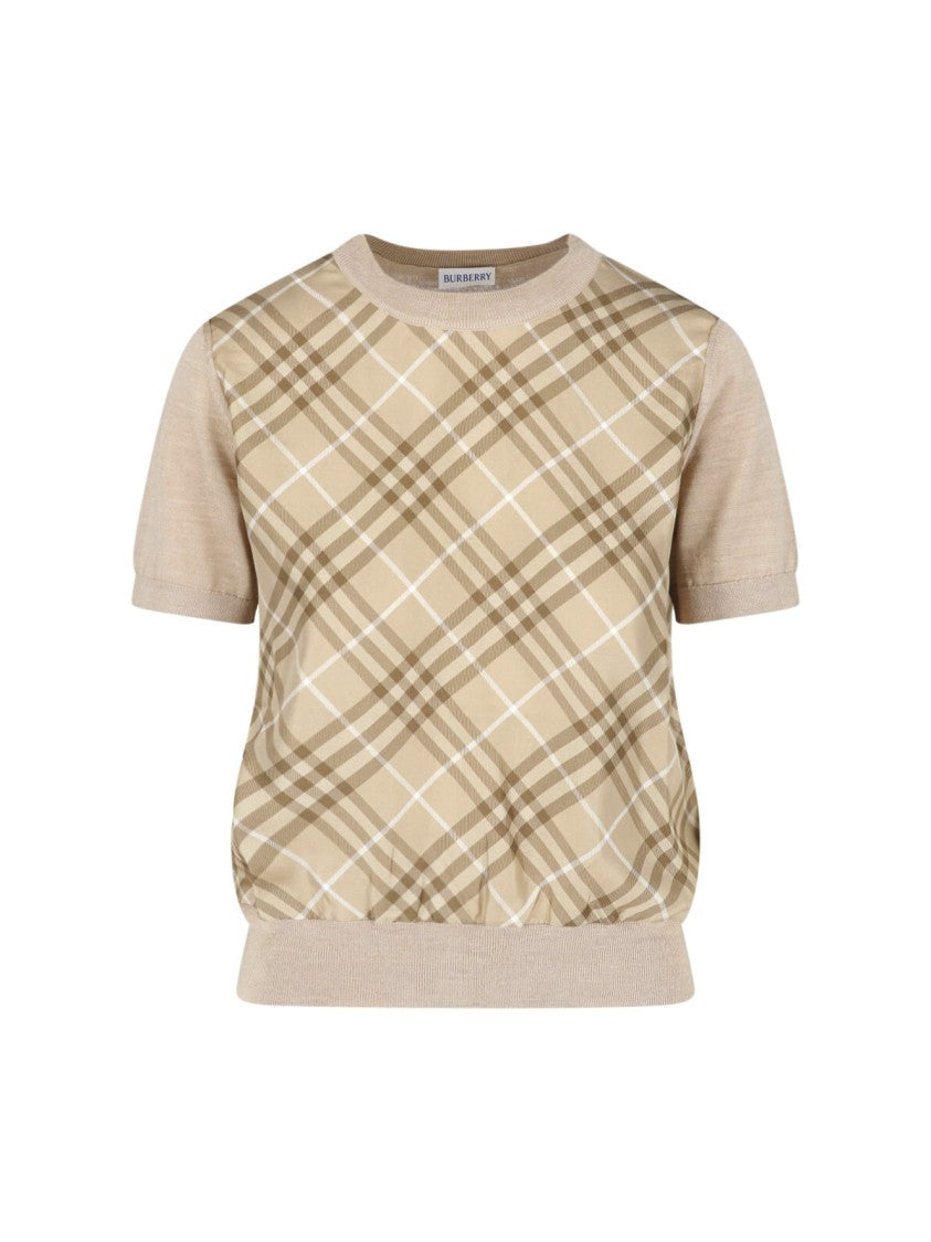 Burberry Beige Check Silk-Blend Sweater