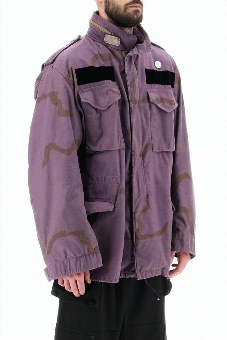 Oamc High-Collar Purple Utility Jacket With Buckle Detail