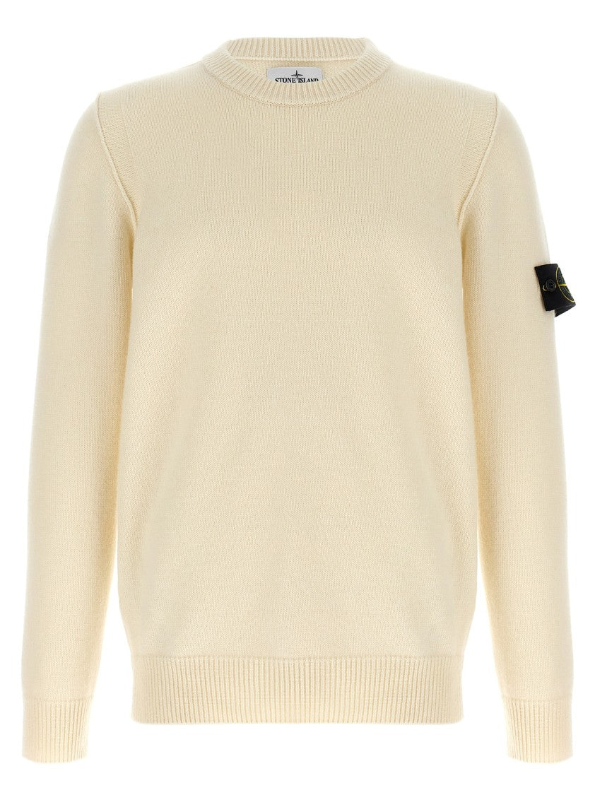 Stone Island Crewneck Knit Sweater With Logo Badge On Sleeve