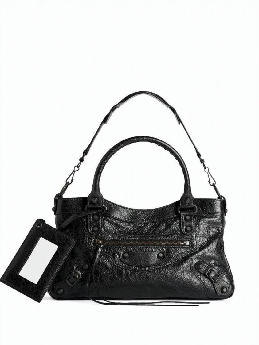 Balenciaga Textured Lambskin Leather Shoulder Bag With Edgy Accents