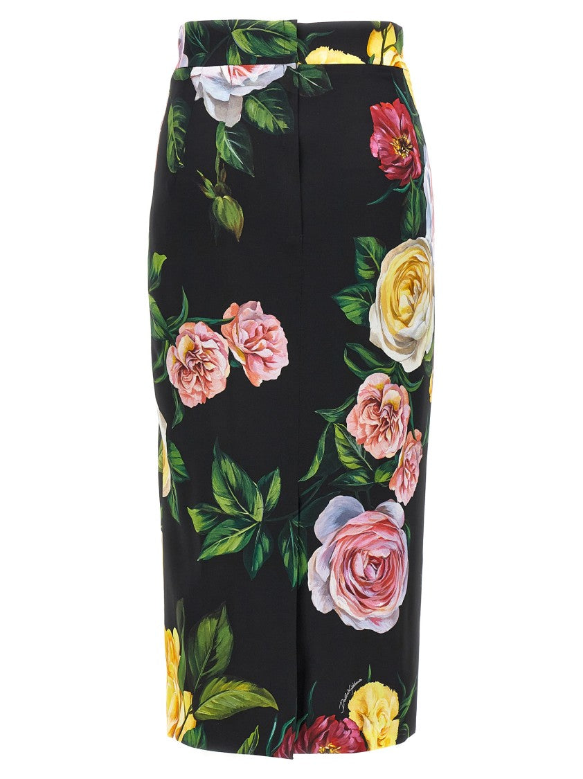 Dolce & Gabbana Floral Print Charmeuse Silk Longuette Skirt
