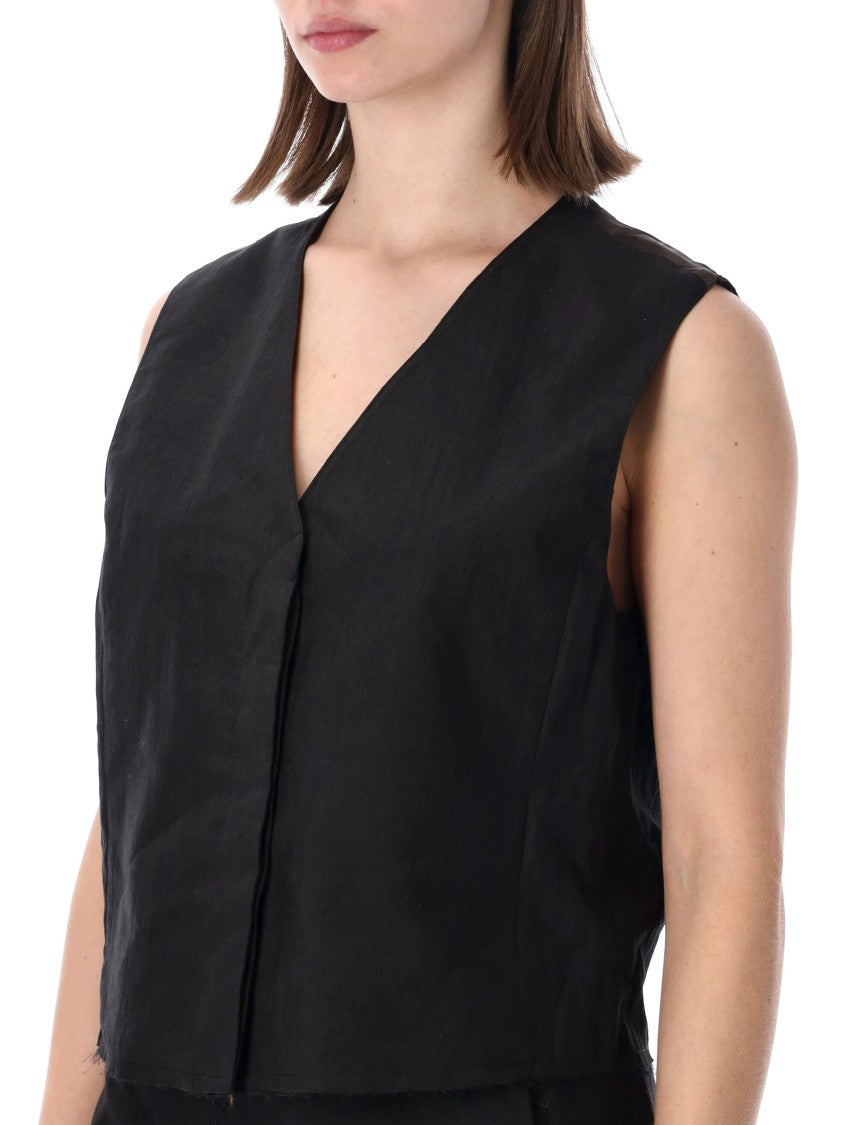Our Legacy Techflax Soot Black Waistcoat With Embroidered Lining