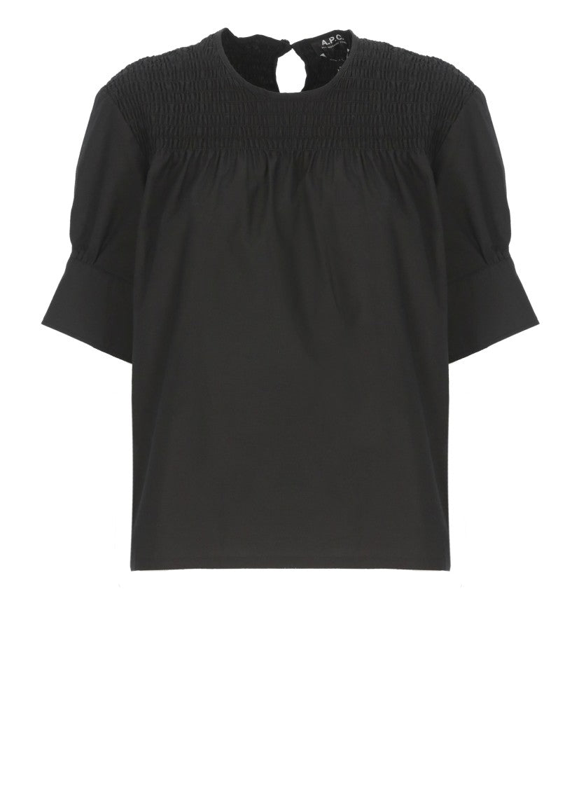A.P.C. Smocked Bodice Cotton Blouse