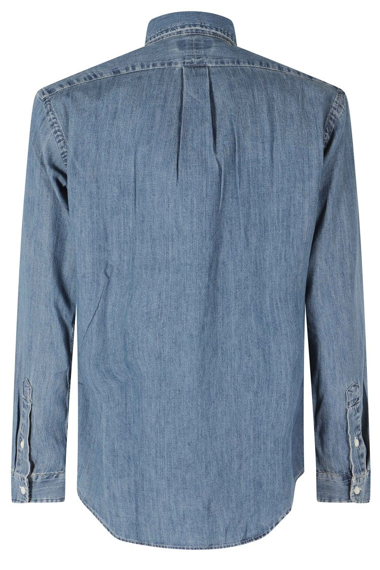 Polo Ralph Lauren Blue Minimal Logo Classic Collar Cotton Denim Shirt