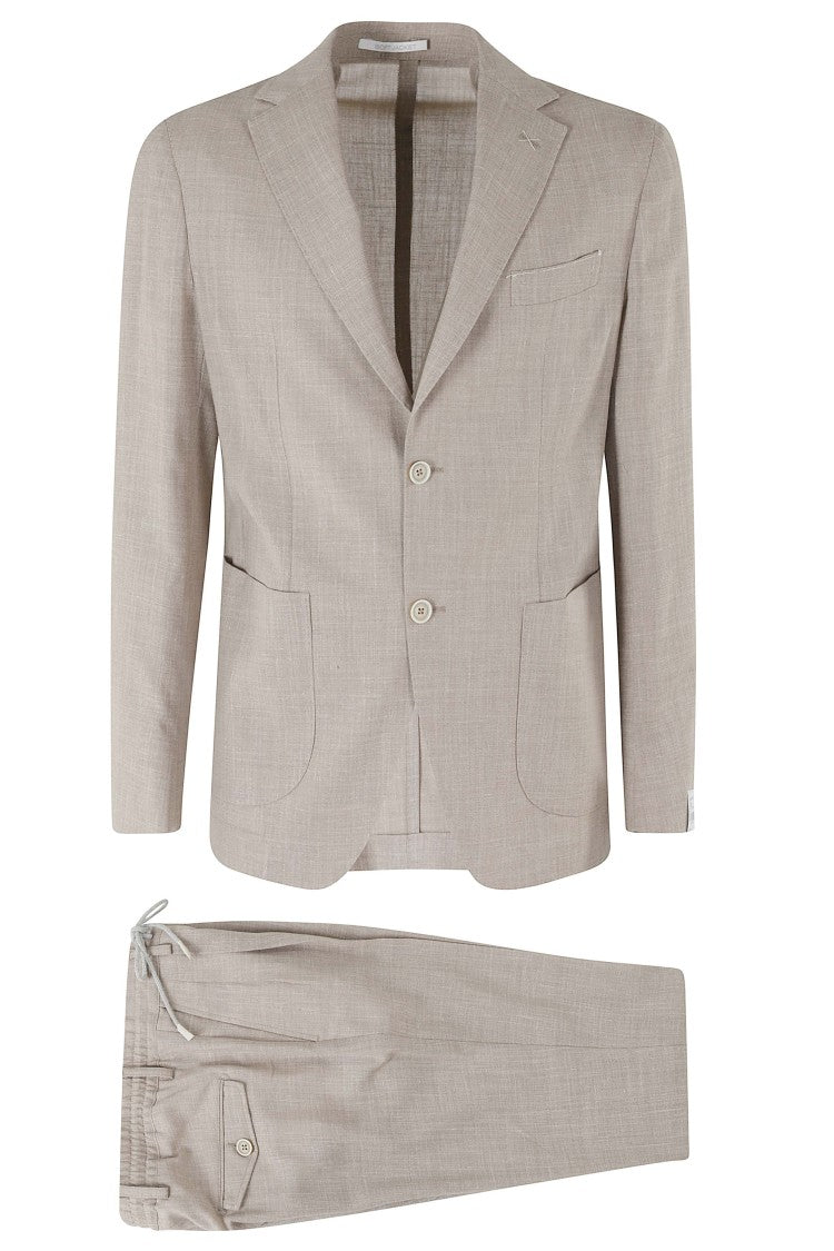 Eleventy Beige Soft Suit Tailored-Pants Wool-Blend Suit